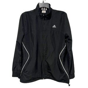 Adidas Track Jacket Full Zip Black White Stripe Athletic Windbreaker Mens Medium